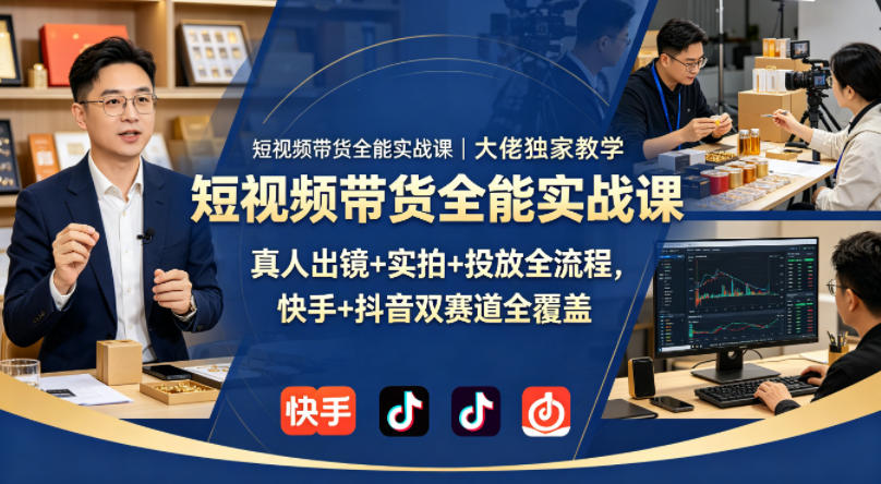 短视频带货全能实战课｜大佬独家教学，真人出镜+实拍+投放全流程，快手+抖音双赛道全覆盖网创项目-知识付费-在线课程-自媒体创业-网络副业-优利资源优利资源网