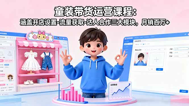 （16081期）童装带货运营课程：涵盖开店设置-流量获取-达人合作三大模块，月销百万+网创项目-知识付费-在线课程-自媒体创业-网络副业-优利资源优利资源网