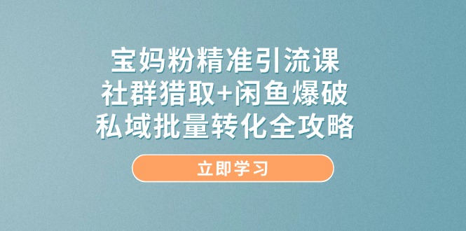 （14820期）宝妈粉精准引流课，社群猎取+闲鱼爆破，私域批量转化全攻略网创项目-知识付费-在线课程-自媒体创业-网络副业-优利资源优利资源网