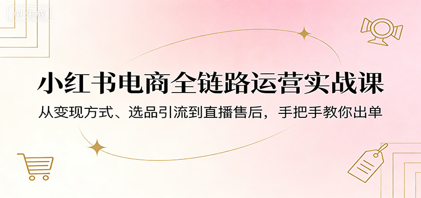 小红书电商全链路运营实战课：从变现方式、选品引流到直播售后，手把手教你出单网创项目-知识付费-在线课程-自媒体创业-网络副业-优利资源优利资源网