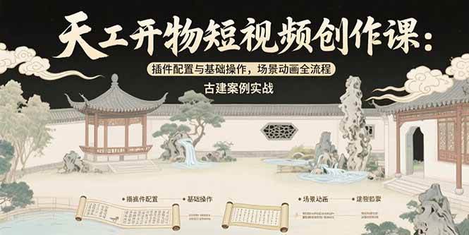 （15418期）天工开物短视频创作课：插件配置与基础操作，场景动画全流程 古建案例实战网创项目-知识付费-在线课程-自媒体创业-网络副业-优利资源优利资源网
