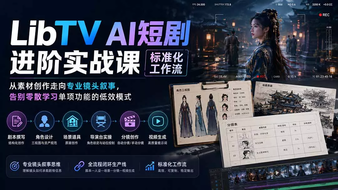 LibTV AI短剧进阶实操课标准化工作流；从素材创作走向专业镜头叙事，告别零散学习单项功能的低效模式网创项目-知识付费-在线课程-自媒体创业-网络副业-优利资源优利资源网