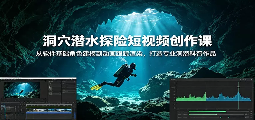 洞穴潜水探险短视频创作课：从软件基础角色建模到动画跟踪渲染，打造专业洞潜科普作品网创项目-知识付费-在线课程-自媒体创业-网络副业-优利资源优利资源网