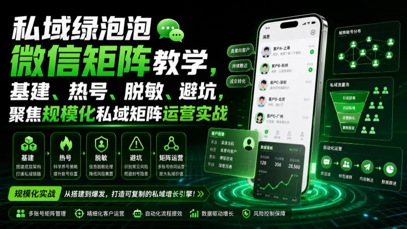 私域绿泡泡微信矩阵教学，基建、热号、脱敏、避坑，聚焦规模化私域矩阵运营实战网创项目-知识付费-在线课程-自媒体创业-网络副业-优利资源优利资源网
