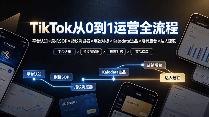 TikTok从0到1运营全流程-更新：平台认知×刷机SOP×指纹浏览器×爆款对标×Kalodata选品×店铺后台×达人建联网创项目-知识付费-在线课程-自媒体创业-网络副业-优利资源优利资源网