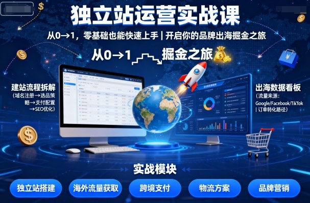 独立站运营实战课，从0到1，零基础也能快速上手，开启你的品牌出海掘金之旅网创项目-知识付费-在线课程-自媒体创业-网络副业-优利资源优利资源网