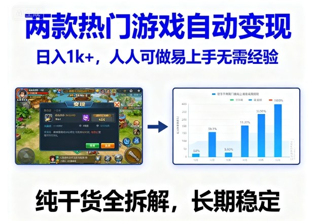 两款热门游戏自动变现，日入1k+，人人可做易上手无需经验，纯干货全拆解，长期稳定【揭秘】网创项目-知识付费-在线课程-自媒体创业-网络副业-优利资源优利资源网