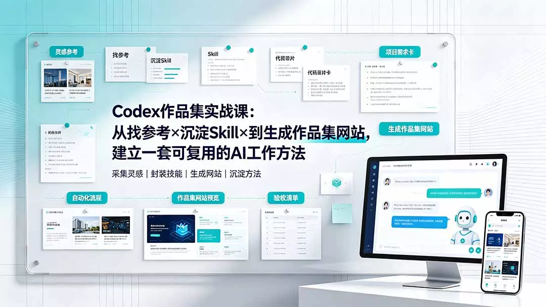 Codex作品集实战课：从找参考×沉淀Skill×到生成作品集网站，建立一套可复用的AI工作方法网创项目-知识付费-在线课程-自媒体创业-网络副业-优利资源优利资源网