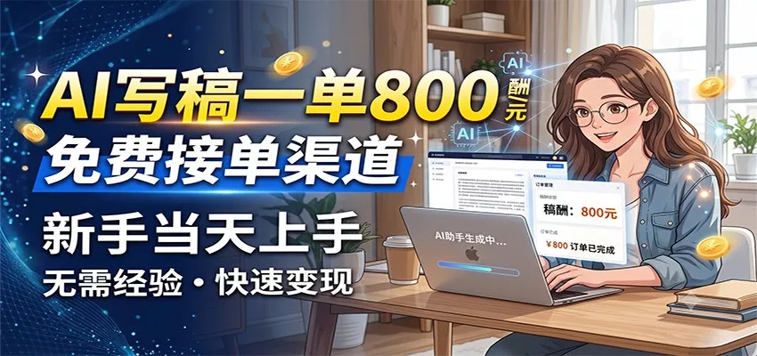 AI写稿一单800，免费接单渠道，一单一结几十到上千，新手当天上手网创项目-知识付费-在线课程-自媒体创业-网络副业-优利资源优利资源网