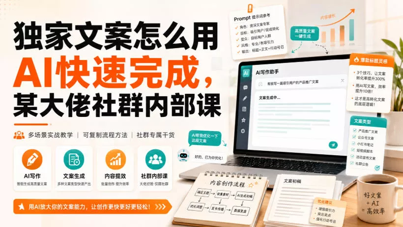独家文案怎么用AI快速完成，某大佬社群内部课网创项目-知识付费-在线课程-自媒体创业-网络副业-优利资源优利资源网