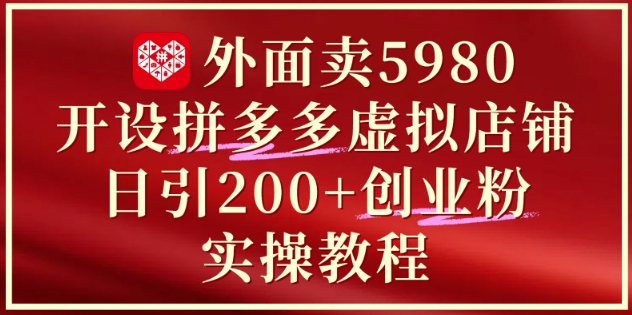 外面卖5980开设拼多多虚拟店铺：单日引流200+创业付费粉实战教程网创项目-知识付费-在线课程-自媒体创业-网络副业-优利资源优利资源网