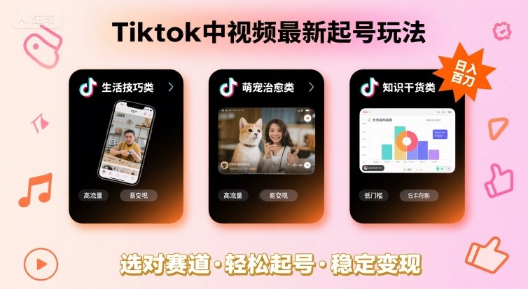 Tiktok中视频最新起号玩法，想要日入百刀，做好这几个赛道就可以了网创项目-知识付费-在线课程-自媒体创业-网络副业-优利资源优利资源网