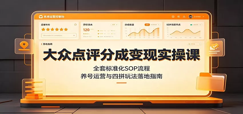 大众点评分成变现实操课：全套标准化SOP流程，养号运营与四拼玩法落地指南网创项目-知识付费-在线课程-自媒体创业-网络副业-优利资源优利资源网