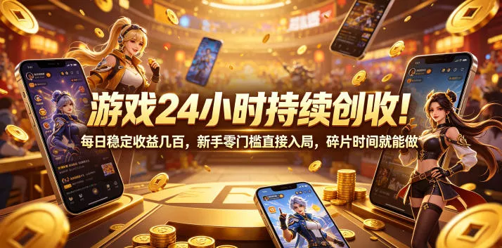 游戏24小时持续创收！每日稳定收益几百，新手零门槛直接入局，碎片时间就能做【揭秘】网创项目-知识付费-在线课程-自媒体创业-网络副业-优利资源优利资源网