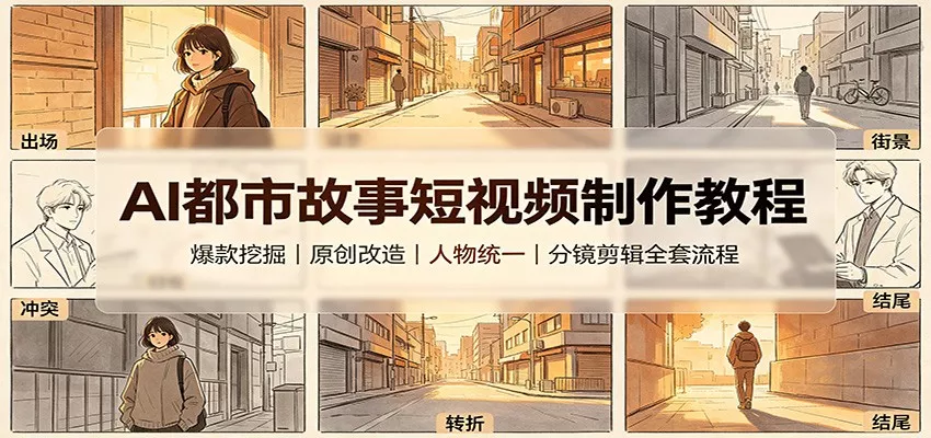 AI都市故事短视频制作教程：爆款挖掘原创改造，人物统一分镜剪辑全套流程网创项目-知识付费-在线课程-自媒体创业-网络副业-优利资源优利资源网