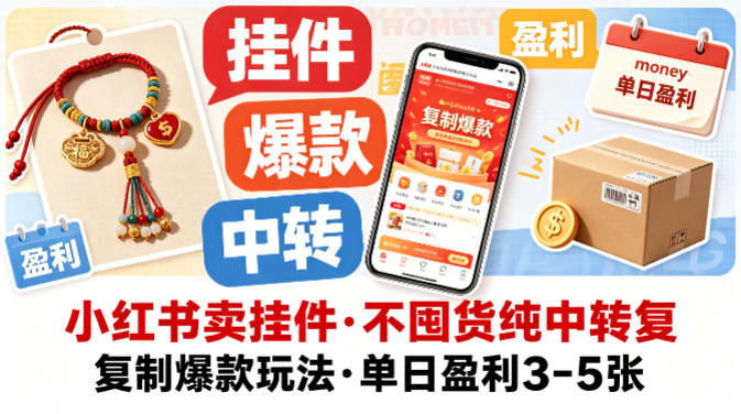 小红书卖挂件，不囤货纯中转复制爆款玩法，单日盈利3-5张网创项目-知识付费-在线课程-自媒体创业-网络副业-优利资源优利资源网