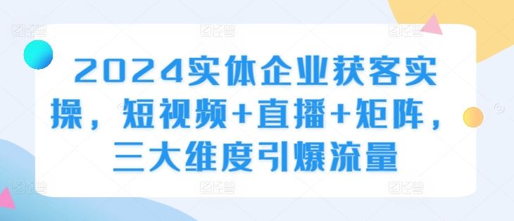 2024实体企业获客实操，短视频+直播+矩阵，三大维度引爆流量网创项目-知识付费-在线课程-自媒体创业-网络副业-优利资源优利资源网