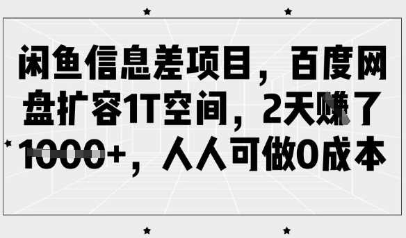 闲鱼信息差项目，百度网盘扩容1T空间，2天收益1k+，人人可做0成本网创项目-知识付费-在线课程-自媒体创业-网络副业-优利资源优利资源网
