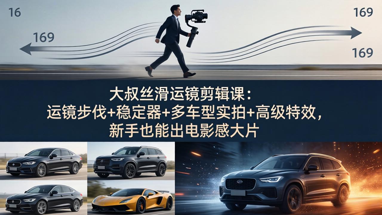 大叔丝滑运镜剪辑课：运镜步伐+稳定器+多车型实拍+高级特效，新手也能出电影感大片网创项目-知识付费-在线课程-自媒体创业-网络副业-优利资源优利资源网