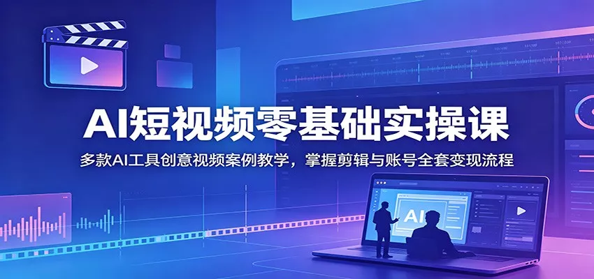 AI短视频零基础实操课：多款AI工具创意视频案例教学，掌握剪辑与账号全套变现流程网创项目-知识付费-在线课程-自媒体创业-网络副业-优利资源优利资源网