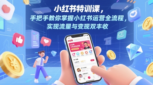 小红书特训课，手把手教你掌握小红书运营全流程，实现流量与变现双丰收网创项目-知识付费-在线课程-自媒体创业-网络副业-优利资源优利资源网