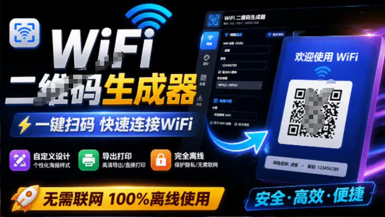 完全离线使用！WiFi二维码生成器，一键扫码快速连接WiFi，支持自定义风格导出WiFi二维码生成器网创项目-知识付费-在线课程-自媒体创业-网络副业-优利资源优利资源网
