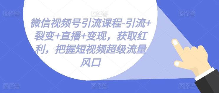 微信视频号引流课程-引流+裂变+直播+变现，获取红利，把握短视频超级流量风口网创项目-知识付费-在线课程-自媒体创业-网络副业-优利资源优利资源网