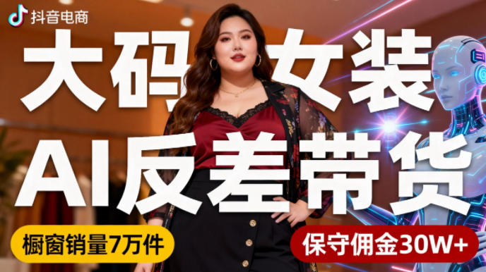 抖音小众赛道，大码女装AI反差带货，不用直播，每天6条作品，橱窗卖7万件，保守佣金30W+网创项目-知识付费-在线课程-自媒体创业-网络副业-优利资源优利资源网