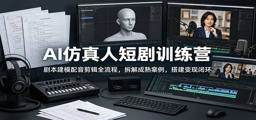 AI仿真人短剧训练营：剧本建模配音剪辑全流程，拆解成熟案例，搭建变现闭环网创项目-知识付费-在线课程-自媒体创业-网络副业-优利资源优利资源网