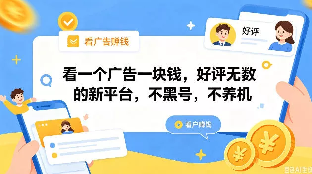 看一个广告一块钱，好评无数的新平台，不黑号，不养机，一撸几十块钱还是不错的【揭秘】网创项目-知识付费-在线课程-自媒体创业-网络副业-优利资源优利资源网