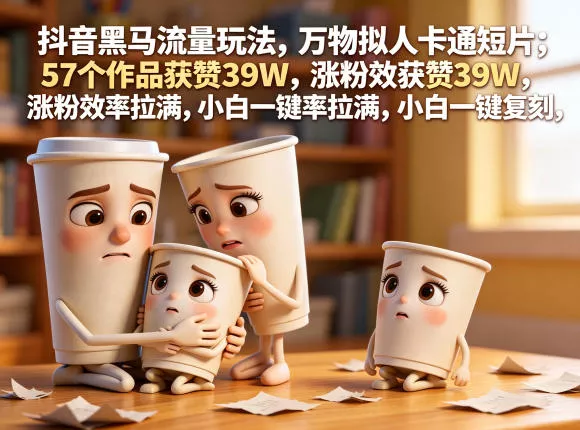 抖音黑马流量玩法，万物拟人卡通短片，57个作品获赞39W，涨粉效率拉满，小白一键复刻，保姆级拆解网创项目-知识付费-在线课程-自媒体创业-网络副业-优利资源优利资源网