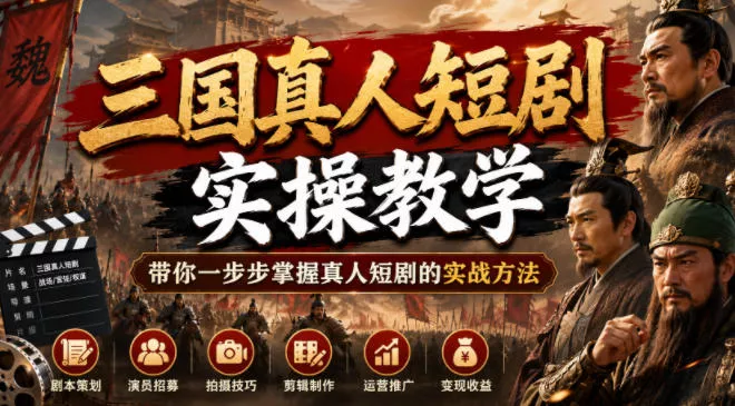 三国真人短剧实操教学，带你一步步掌握真人短剧的实战方法网创项目-知识付费-在线课程-自媒体创业-网络副业-优利资源优利资源网