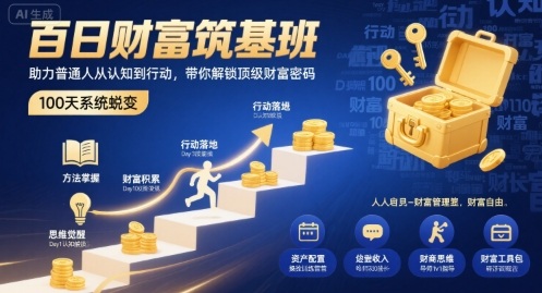 百日财富筑基班，助力普通人从认知到行动，带你解锁顶级财富密码网创项目-知识付费-在线课程-自媒体创业-网络副业-优利资源优利资源网