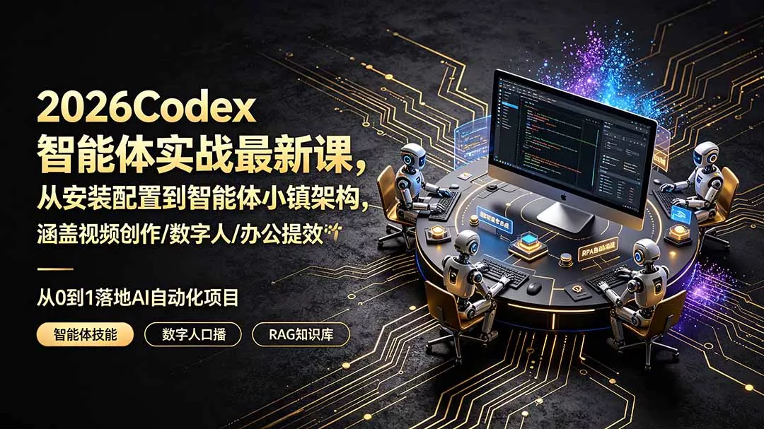 2026Codex智能体实战最新课，从安装配置到智能体小镇架构，涵盖视频创作/数字人/办公提效全技能网创项目-知识付费-在线课程-自媒体创业-网络副业-优利资源优利资源网