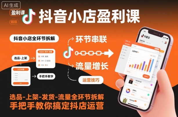 抖音小店盈利课-选品-上架-发货-流量全环节拆解，手把手教你搞定抖店运营网创项目-知识付费-在线课程-自媒体创业-网络副业-优利资源优利资源网