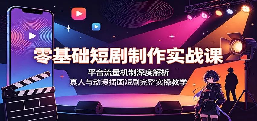 零基础短剧制作实战课：平台流量机制深度解析，真人与动漫插画短剧完整实操教学网创项目-知识付费-在线课程-自媒体创业-网络副业-优利资源优利资源网