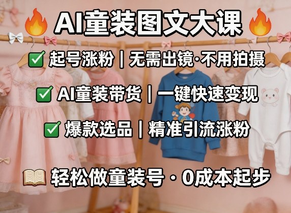 AI童装图文剪辑，某社群童装图文大课，起号涨粉、AI童装带货、爆款选品，无需出镜和拍摄网创项目-知识付费-在线课程-自媒体创业-网络副业-优利资源优利资源网
