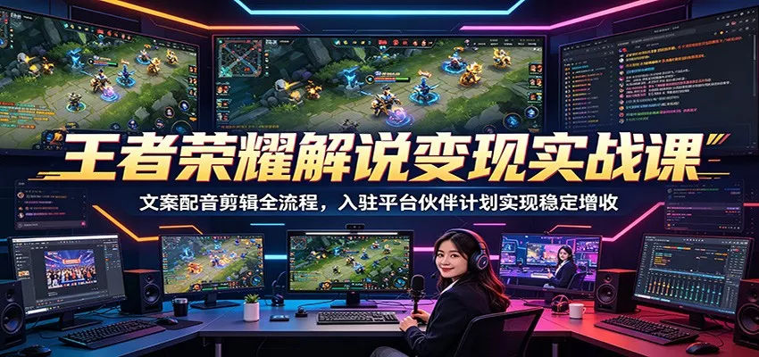 王者荣耀解说变现实战课：文案配音剪辑全流程，入驻平台伙伴计划实现稳定增收网创项目-知识付费-在线课程-自媒体创业-网络副业-优利资源优利资源网