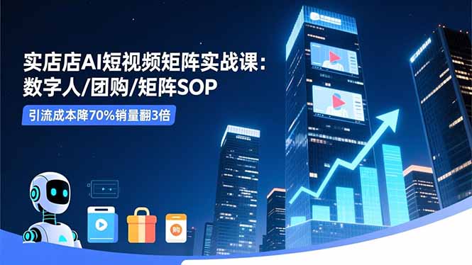 实体店AI短视频矩阵实战课：数字人/团购/矩阵SOP，引流成本降70%销量翻3倍网创项目-知识付费-在线课程-自媒体创业-网络副业-优利资源优利资源网