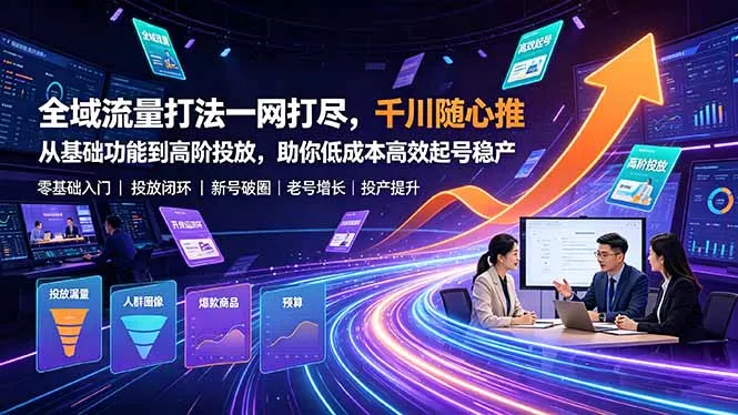 全域流量打法一网打尽，千川随心推从基础功能到高阶投放，助你低成本高效起号稳产网创项目-知识付费-在线课程-自媒体创业-网络副业-优利资源优利资源网