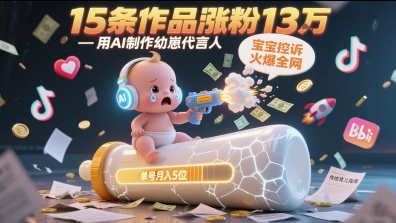 用AI制作幼崽代言人，宝宝的控诉火爆全网，15条作品涨粉13W，单号月入5位数实操教程网创项目-知识付费-在线课程-自媒体创业-网络副业-优利资源优利资源网