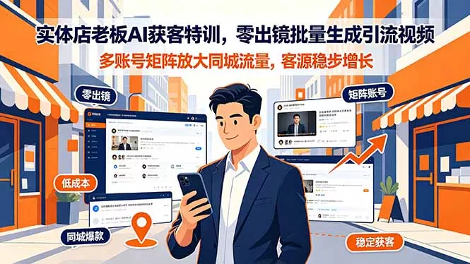 实体店老板AI获客特训，零出镜批量生成引流视频，多账号矩阵放大同城流量，客源稳步增长网创项目-知识付费-在线课程-自媒体创业-网络副业-优利资源优利资源网