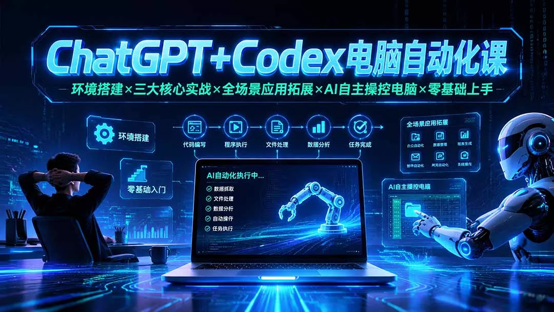 ChatGPT+Codex电脑自动化课：环境搭建×三大核心实战×全场景应用拓展×AI自主操控电脑×零基础上手网创项目-知识付费-在线课程-自媒体创业-网络副业-优利资源优利资源网