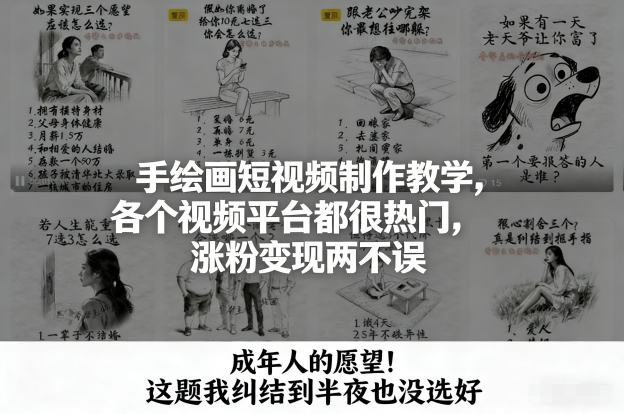 手绘画短视频制作教学，各个视频平台都很热门，涨粉变现两不误网创项目-知识付费-在线课程-自媒体创业-网络副业-优利资源优利资源网