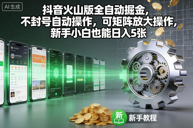 抖音火山版全自动掘金，不封号自动操作，可矩阵放大操作，新手小白也能日入5张【揭秘】网创项目-知识付费-在线课程-自媒体创业-网络副业-优利资源优利资源网
