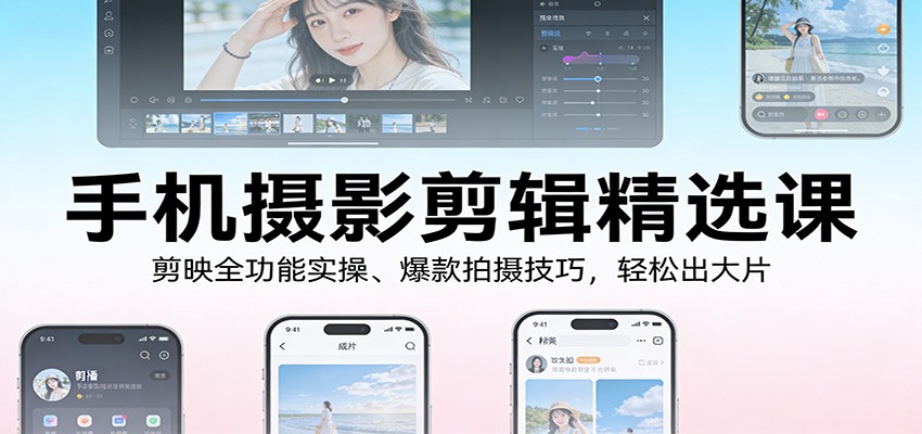 手机摄影剪辑精选课：剪映全功能实操、爆款拍摄技巧，轻松出大片网创项目-知识付费-在线课程-自媒体创业-网络副业-优利资源优利资源网