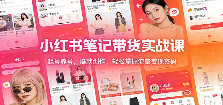 小红书笔记带货实战课：起号养号，爆款创作，轻松掌握流量变现密码网创项目-知识付费-在线课程-自媒体创业-网络副业-优利资源优利资源网