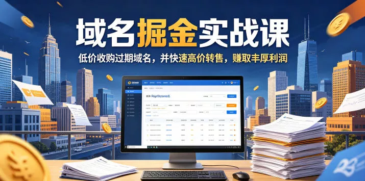 域名交易掘金实战课，低价收购过期域名，并快速高价转售，賺取丰厚利润【原创双语字幕】网创项目-知识付费-在线课程-自媒体创业-网络副业-优利资源优利资源网