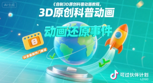 自制3D原创科普动画教程，动画还原事件，抖音最新热门赛道，可过伙伴计划网创项目-知识付费-在线课程-自媒体创业-网络副业-优利资源优利资源网