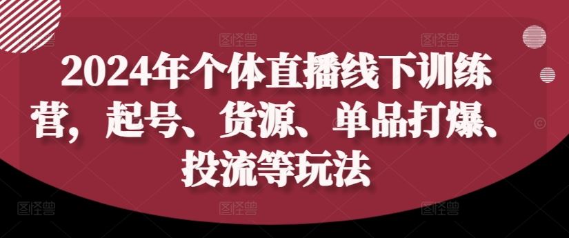 2024年个体直播训练营，起号、货源、单品打爆、投流等玩法网创项目-知识付费-在线课程-自媒体创业-网络副业-优利资源优利资源网